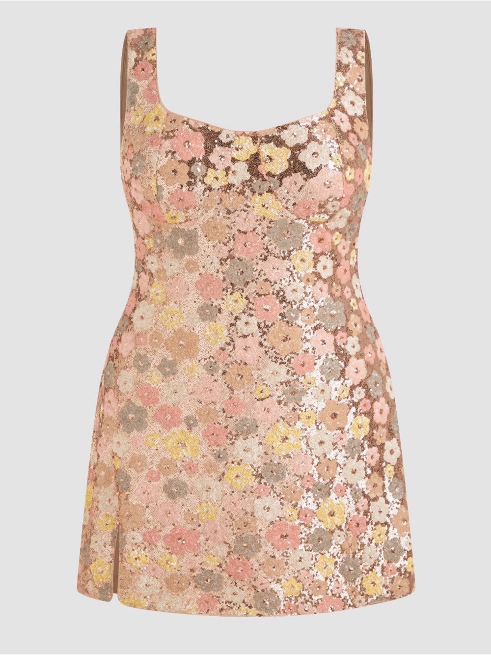 Cider Sequin Scoop Neckline Floral Split Hem Mini Dress